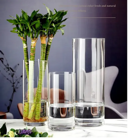 Cheap Tall Glass Gradient Cylinder Bud Flower Pot Vases for Home Decor