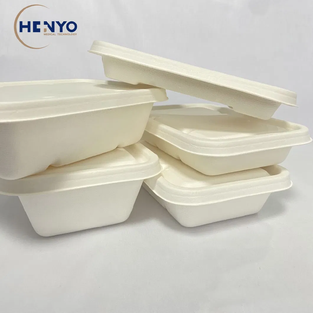 Disposable Biodegradable Bagasse Tableware 850ml Square Lunch Box Meal Box