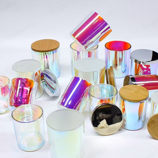 Luxuriöser holografischer Kerzenhalter im schillernden Kerzenglas mit Metalldeckel