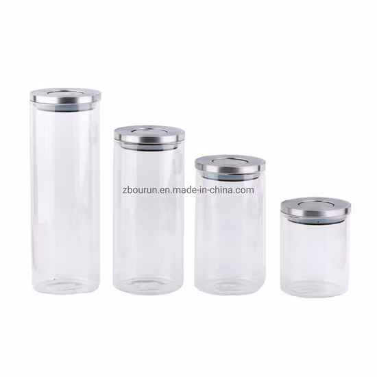 Weithalsflasche aus Borosilikatglas/Glaskanister/Glasgefäß aus Borosilikatglas/Vorratsglas aus Glas/Lebensmittelglas aus Glas/mit Edelstahldeckel